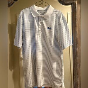 Under Armour Men's Polo with White and Blue Stripes